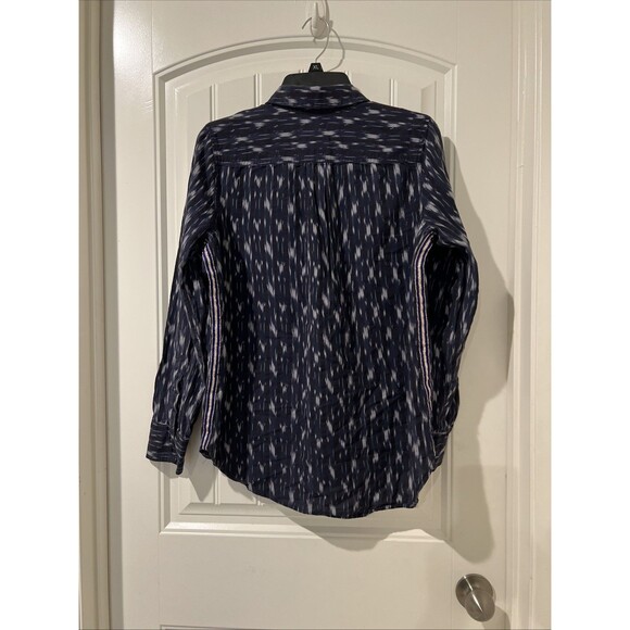 J CREW Metallic Striped Side Ikat Print Popover Shirt Blouse Navy Blue Size 8 - Picture 5 of 6